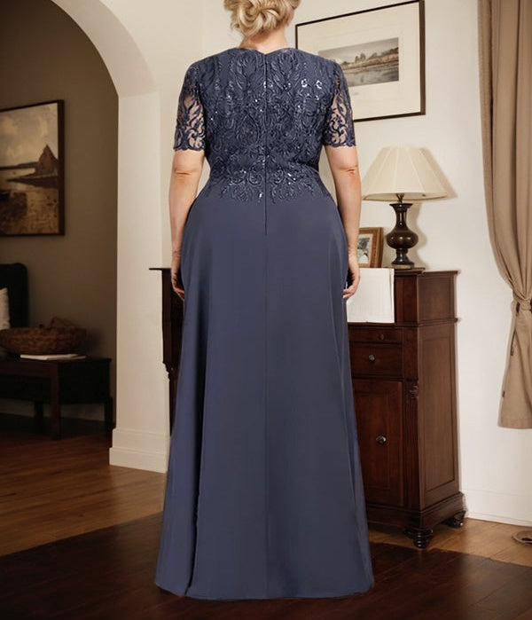 A-line Scoop Floor-Length Lace Chiffon Mother of the Bride Dress With Sequins