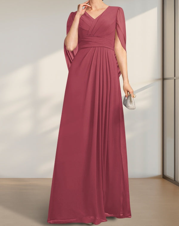 A-line V-Neck Floor-Length Chiffon Mother of the Bride Dress With Pleated