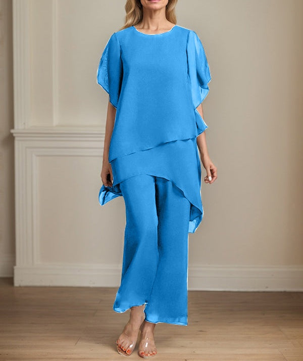 Separates Jumpsuit/Pantsuit Scoop Ankle-Length Chiffon Mother of the Bride Dress