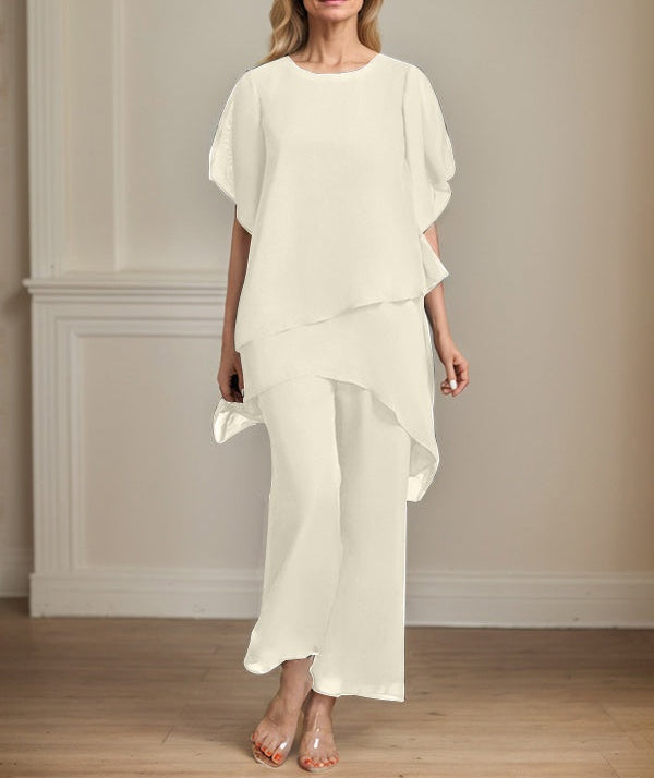 Separates Jumpsuit/Pantsuit Scoop Ankle-Length Chiffon Mother of the Bride Dress