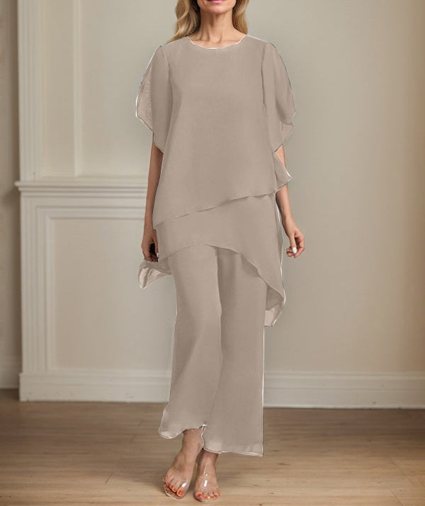 Separates Jumpsuit/Pantsuit Scoop Ankle-Length Chiffon Mother of the Bride Dress