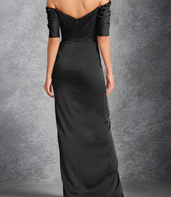 Sheath/Column Off-the-Shoulder Short Sleeves Floor-Length Mother of the Bride Dresses With Split Front