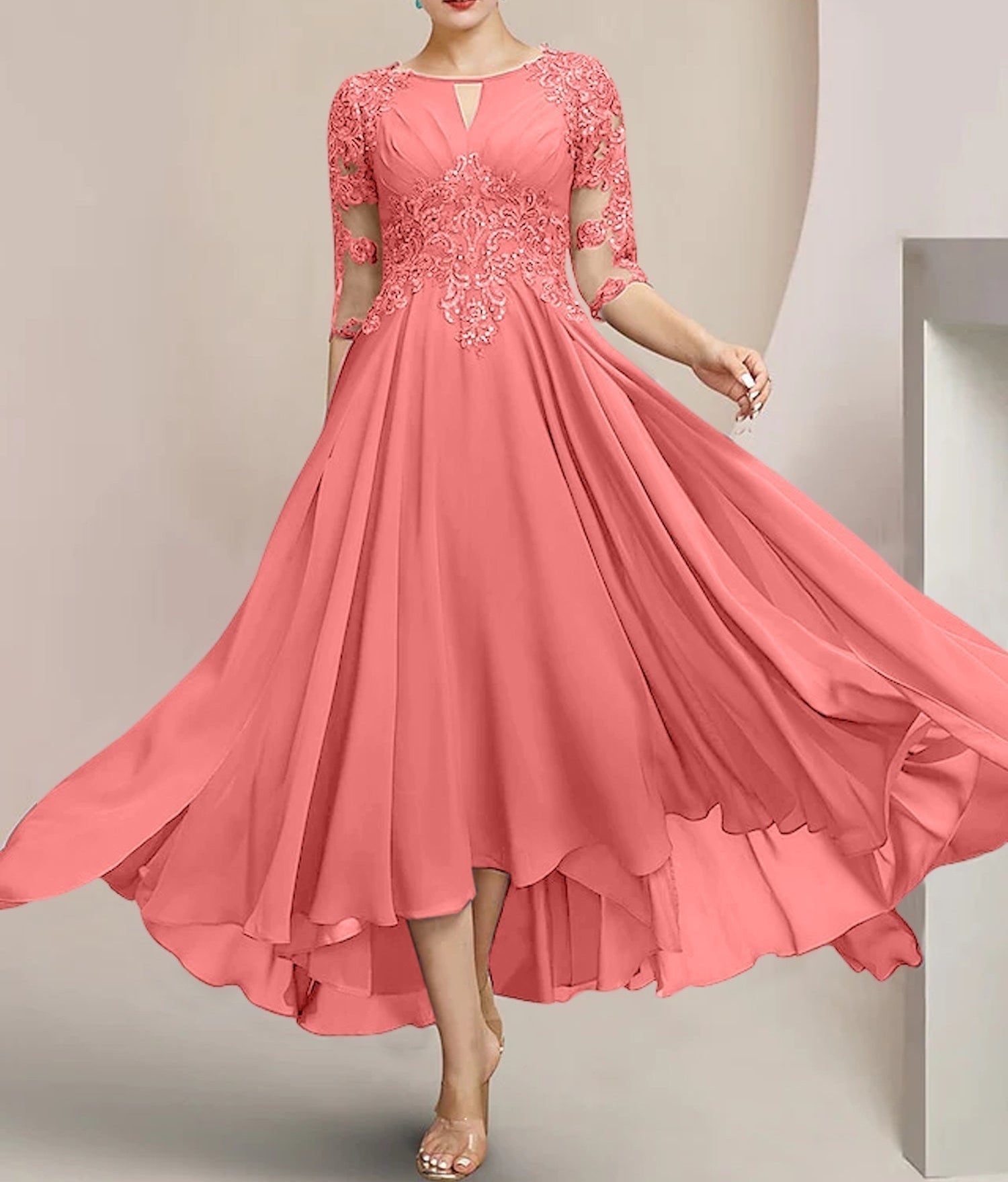 A-Line/Princess Scoop Tea-Length Mother of the Bride Dresses