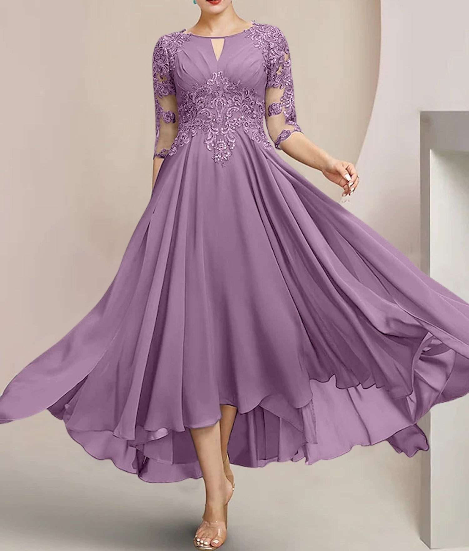 A-Line/Princess Scoop Tea-Length Mother of the Bride Dresses