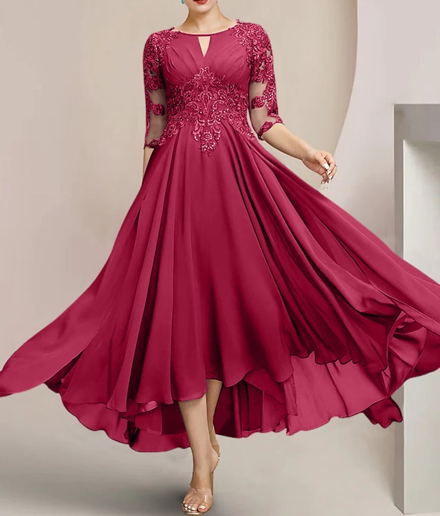 A-Line/Princess Scoop Tea-Length Mother of the Bride Dresses