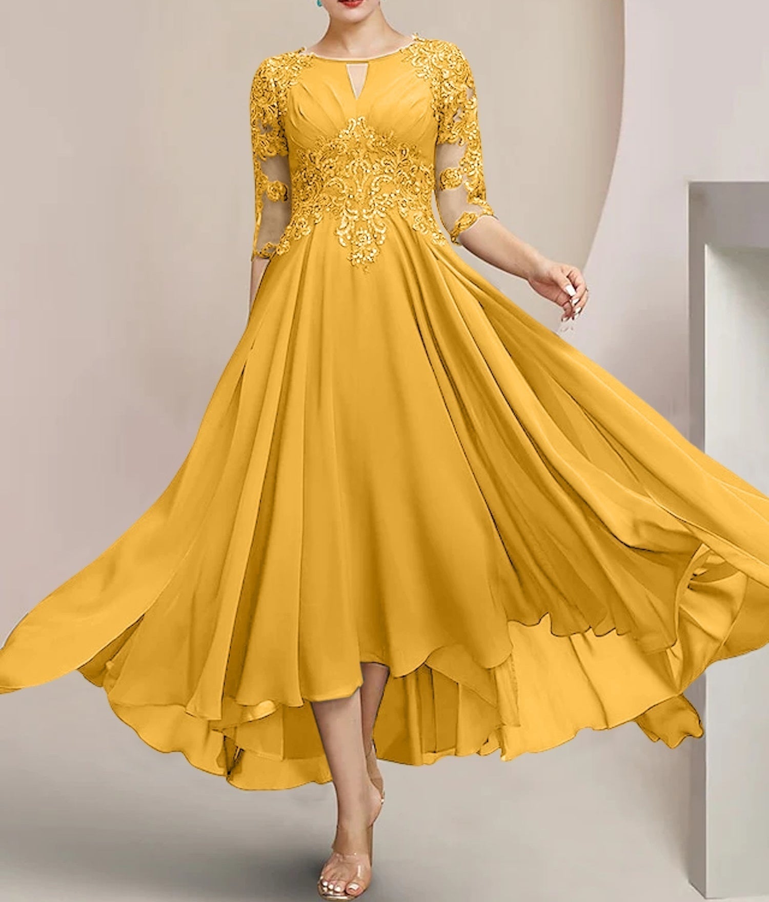 A-Line/Princess Scoop Tea-Length Mother of the Bride Dresses