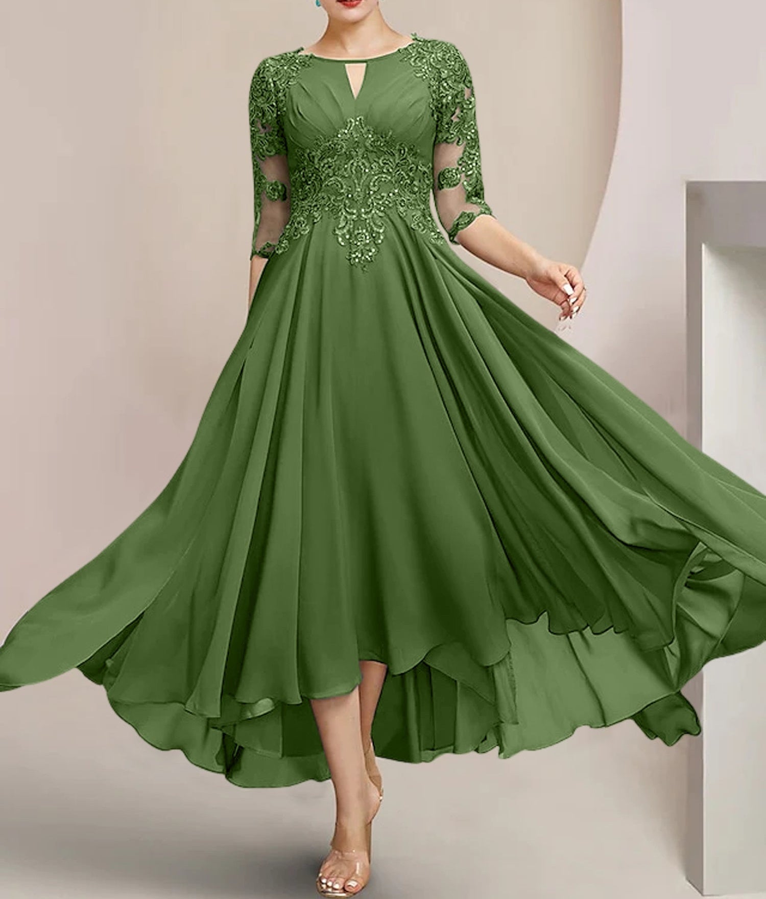 A-Line/Princess Scoop Tea-Length Mother of the Bride Dresses