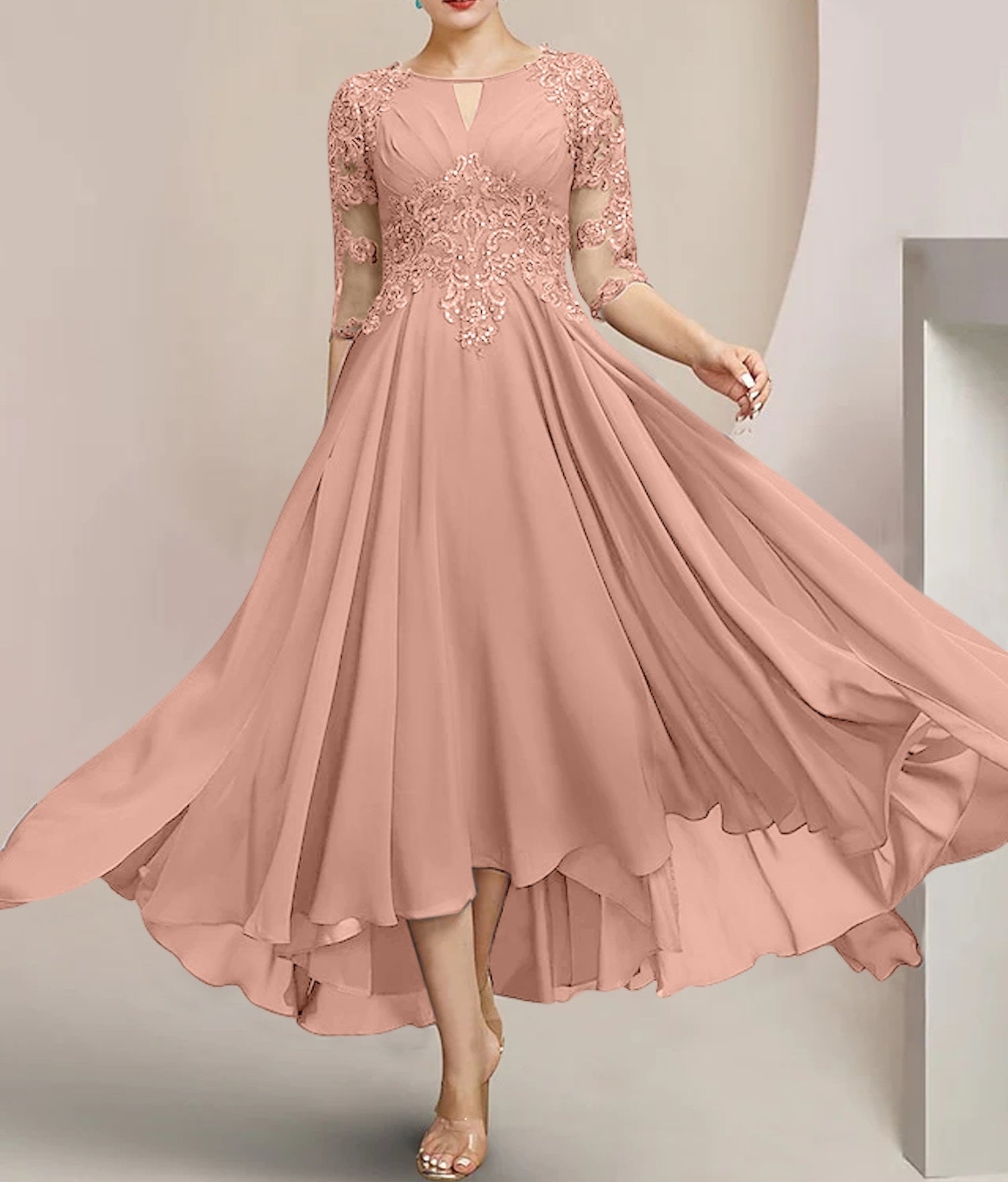A-Line/Princess Scoop Tea-Length Mother of the Bride Dresses