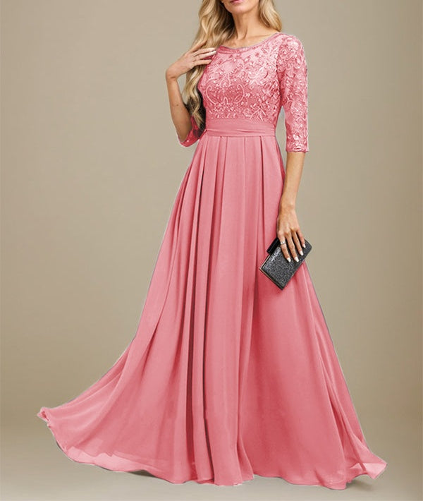 A-Line Scoop Floor-Length Lace Chiffon Mother Of the Bride Dress With Sequins Applique