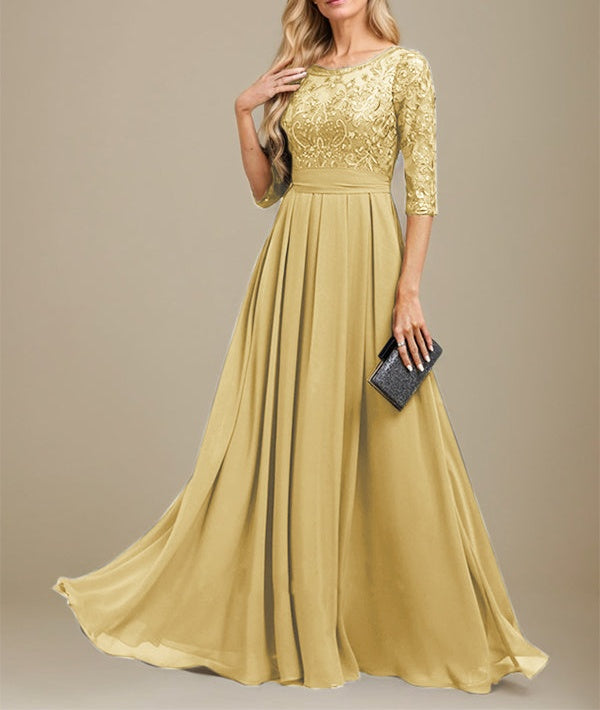 A-Line Scoop Floor-Length Lace Chiffon Mother Of the Bride Dress With Sequins Applique