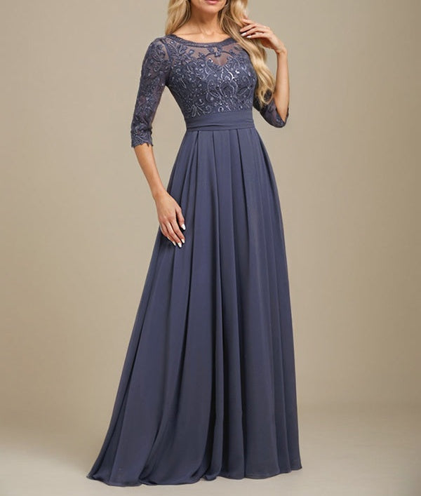 A-Line Scoop Floor-Length Lace Chiffon Mother Of the Bride Dress With Sequins Applique