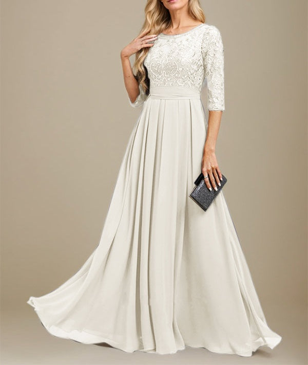 A-Line Scoop Floor-Length Lace Chiffon Mother Of the Bride Dress With Sequins Applique