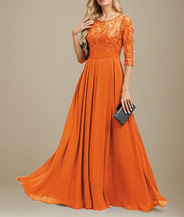 A-Line Scoop Floor-Length Lace Chiffon Mother Of the Bride Dress With Sequins Applique