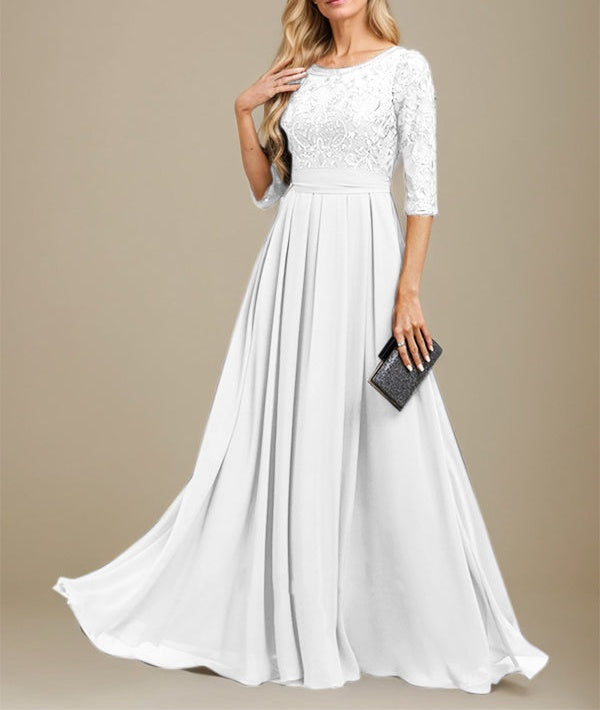 A-Line Scoop Floor-Length Lace Chiffon Mother Of the Bride Dress With Sequins Applique