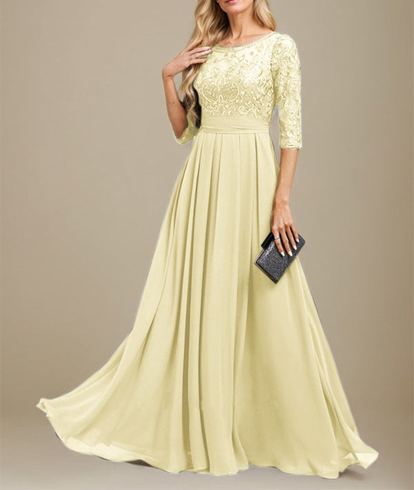 A-Line Scoop Floor-Length Lace Chiffon Mother Of the Bride Dress With Sequins Applique