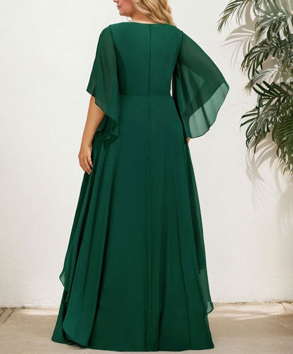 A-line V-Neck Floor-Length Chiffon Mother of the Bride Dress With Sequins Appliques Lace Beading