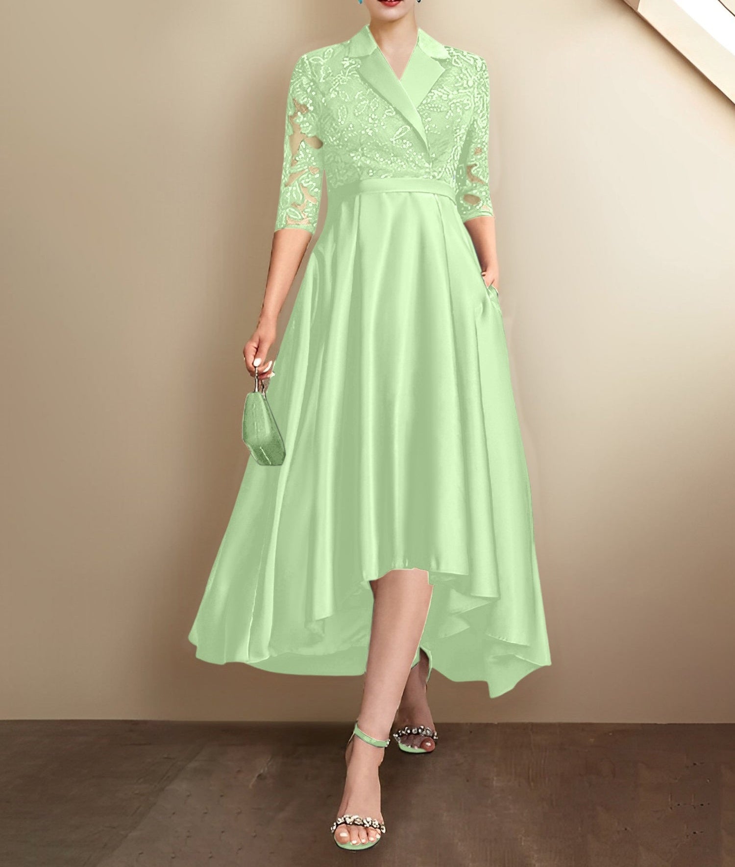 Sheath/Column V-Neck Tea-Length Mother of the Bride Dresses