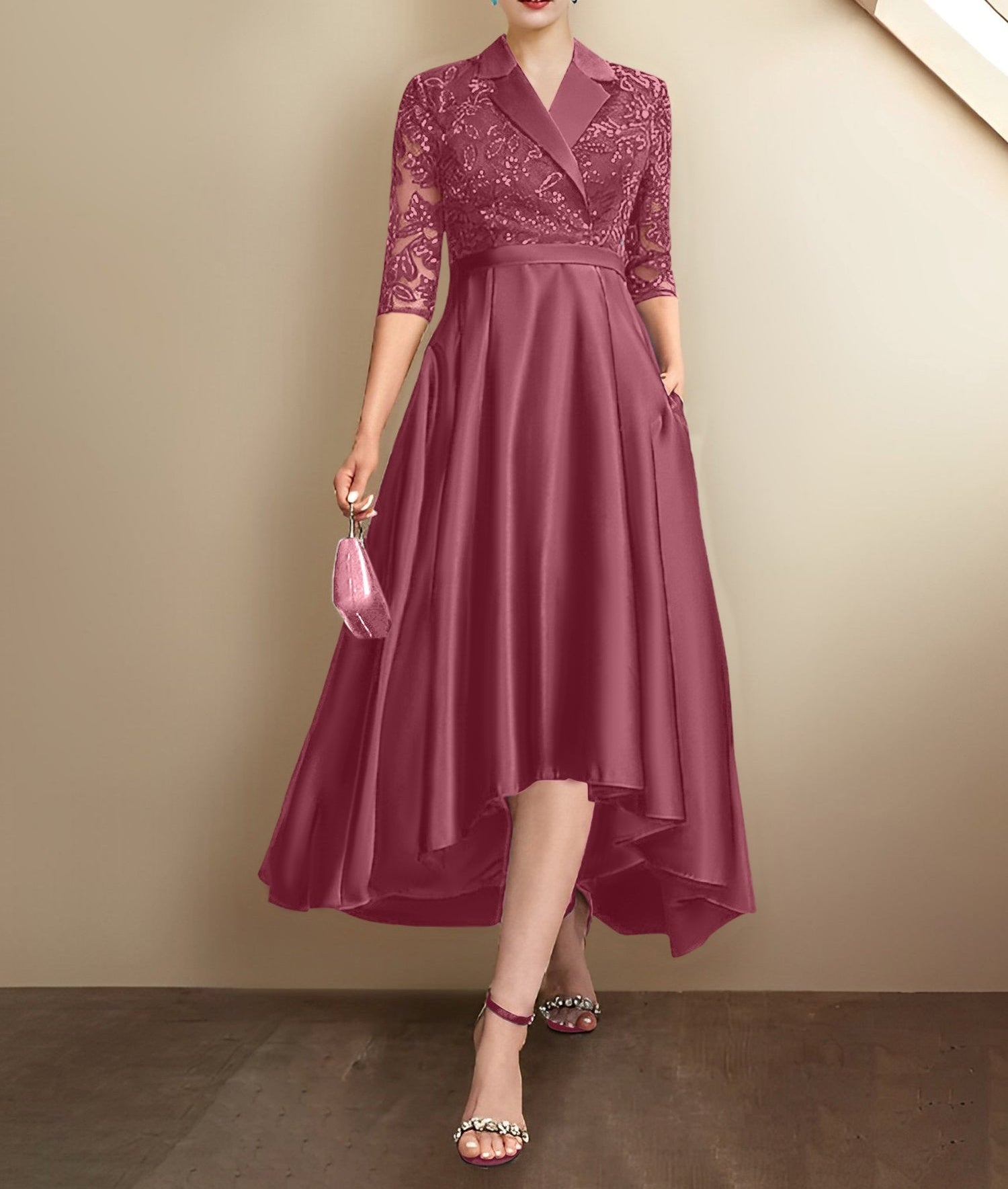 Sheath/Column V-Neck Tea-Length Mother of the Bride Dresses