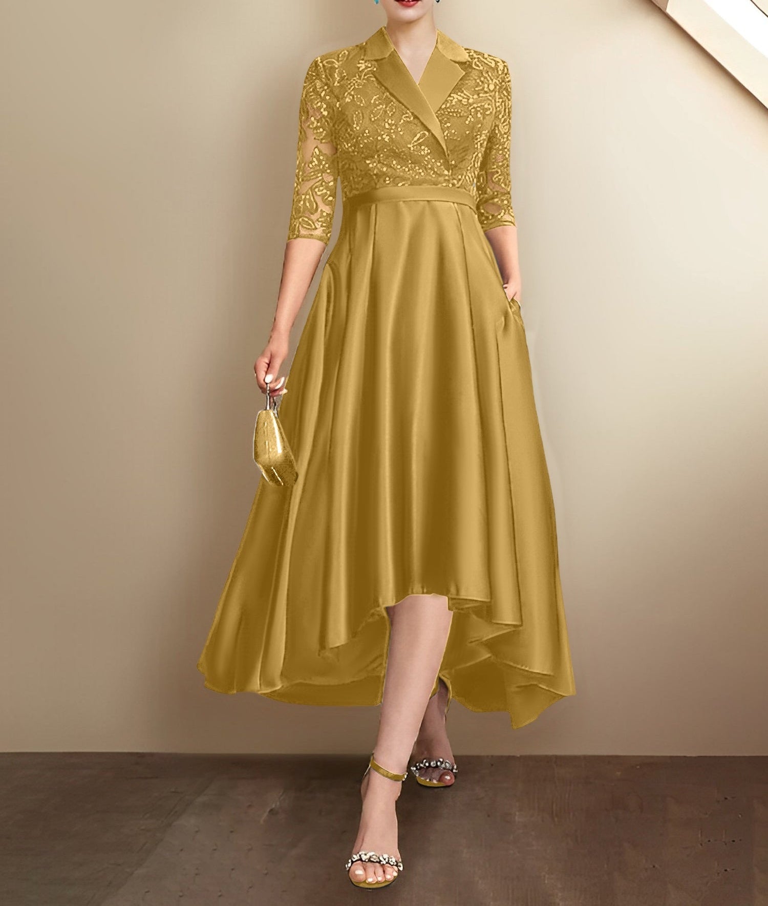 Sheath/Column V-Neck Tea-Length Mother of the Bride Dresses