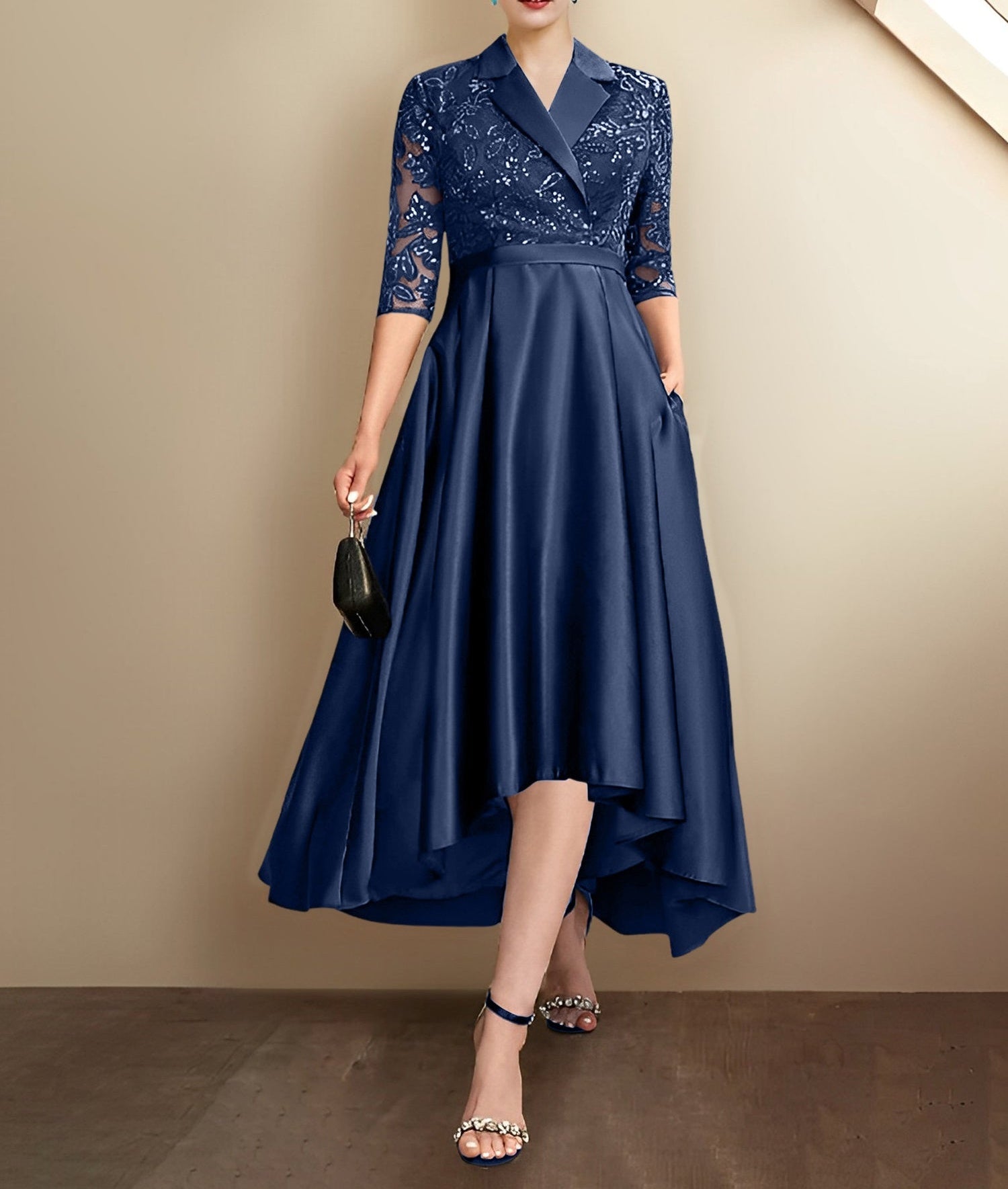 Sheath/Column V-Neck Tea-Length Mother of the Bride Dresses