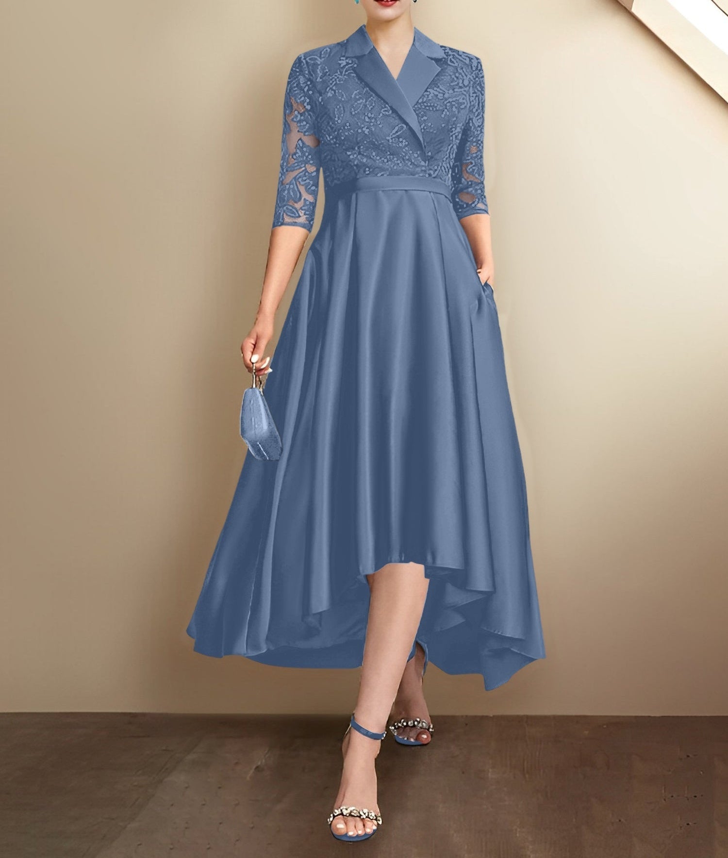 Sheath/Column V-Neck Tea-Length Mother of the Bride Dresses
