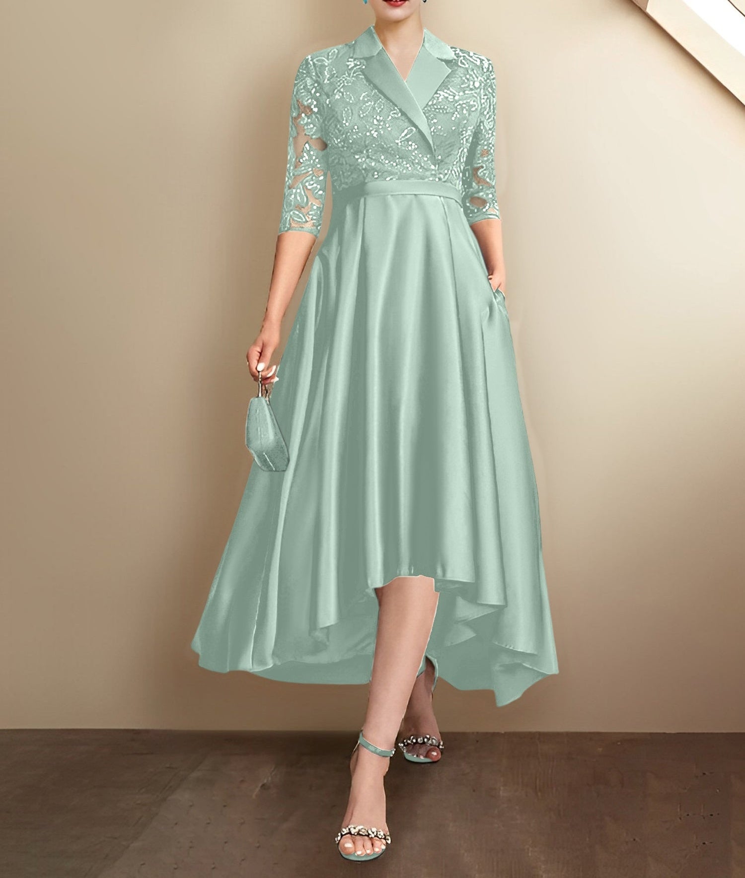 Sheath/Column V-Neck Tea-Length Mother of the Bride Dresses