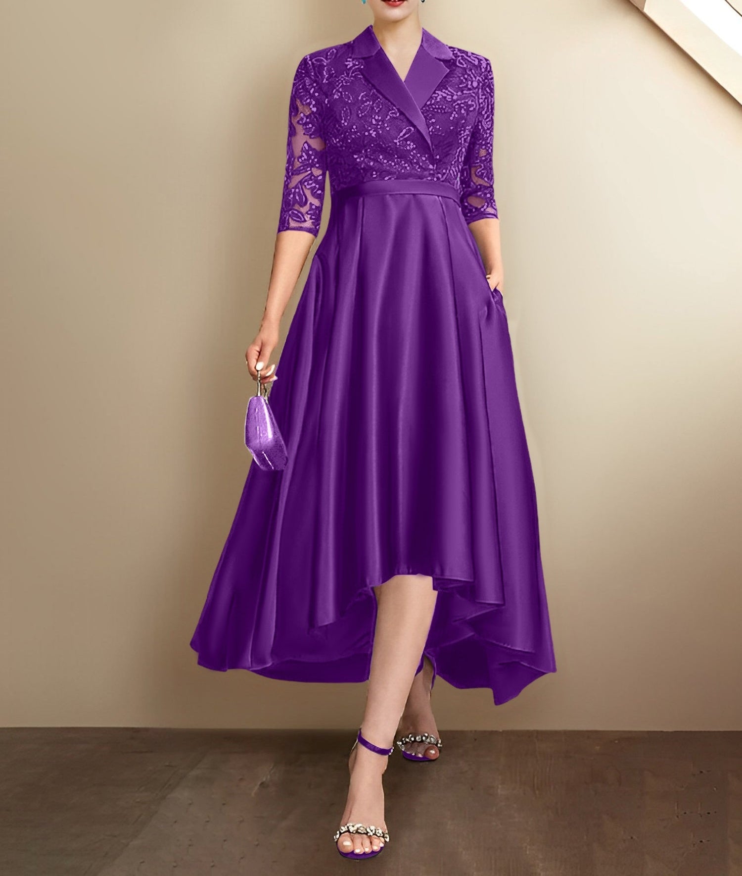Sheath/Column V-Neck Tea-Length Mother of the Bride Dresses
