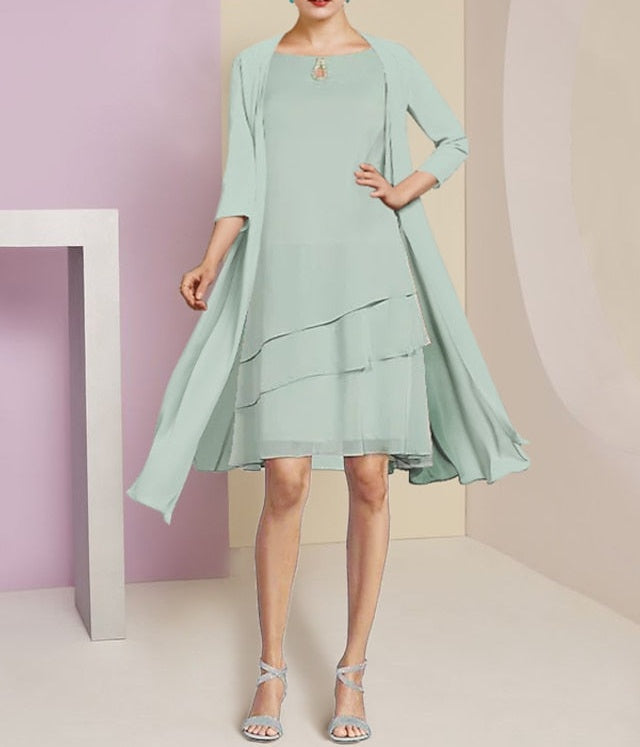 A-Line/Princess Jewel Neck Knee-Length Mother of the Bride Dresses