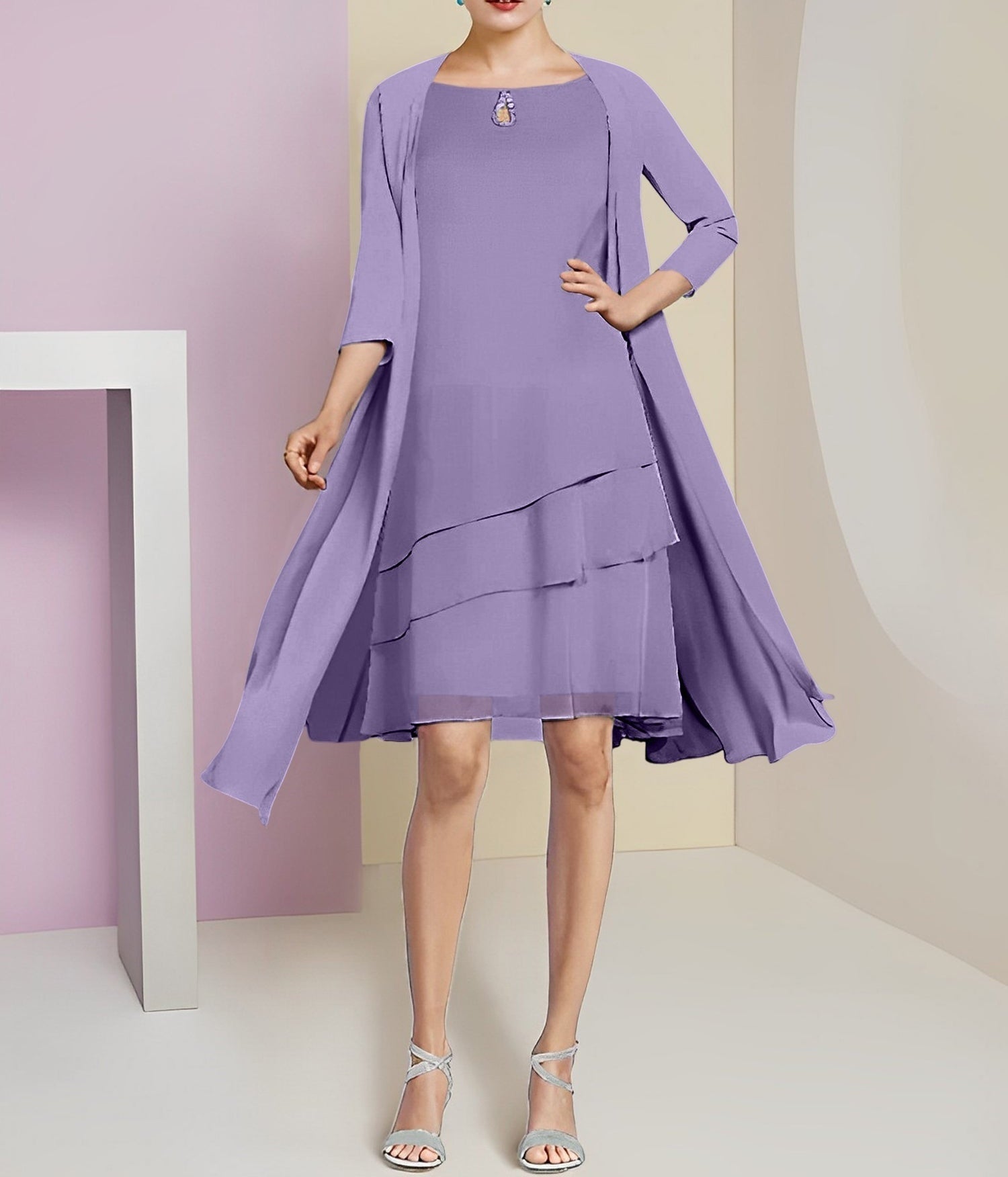 A-Line/Princess Jewel Neck Knee-Length Mother of the Bride Dresses