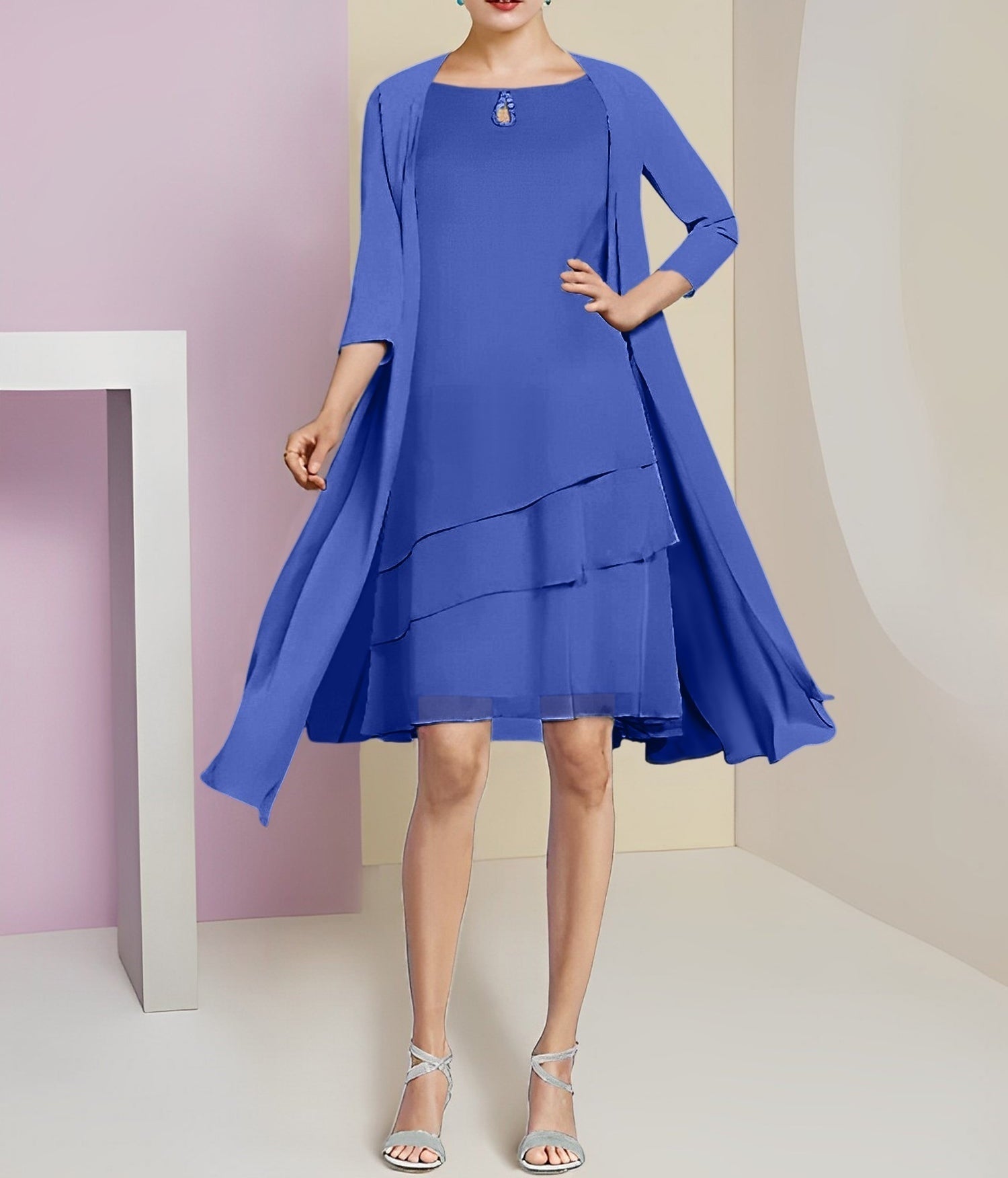 A-Line/Princess Jewel Neck Knee-Length Mother of the Bride Dresses