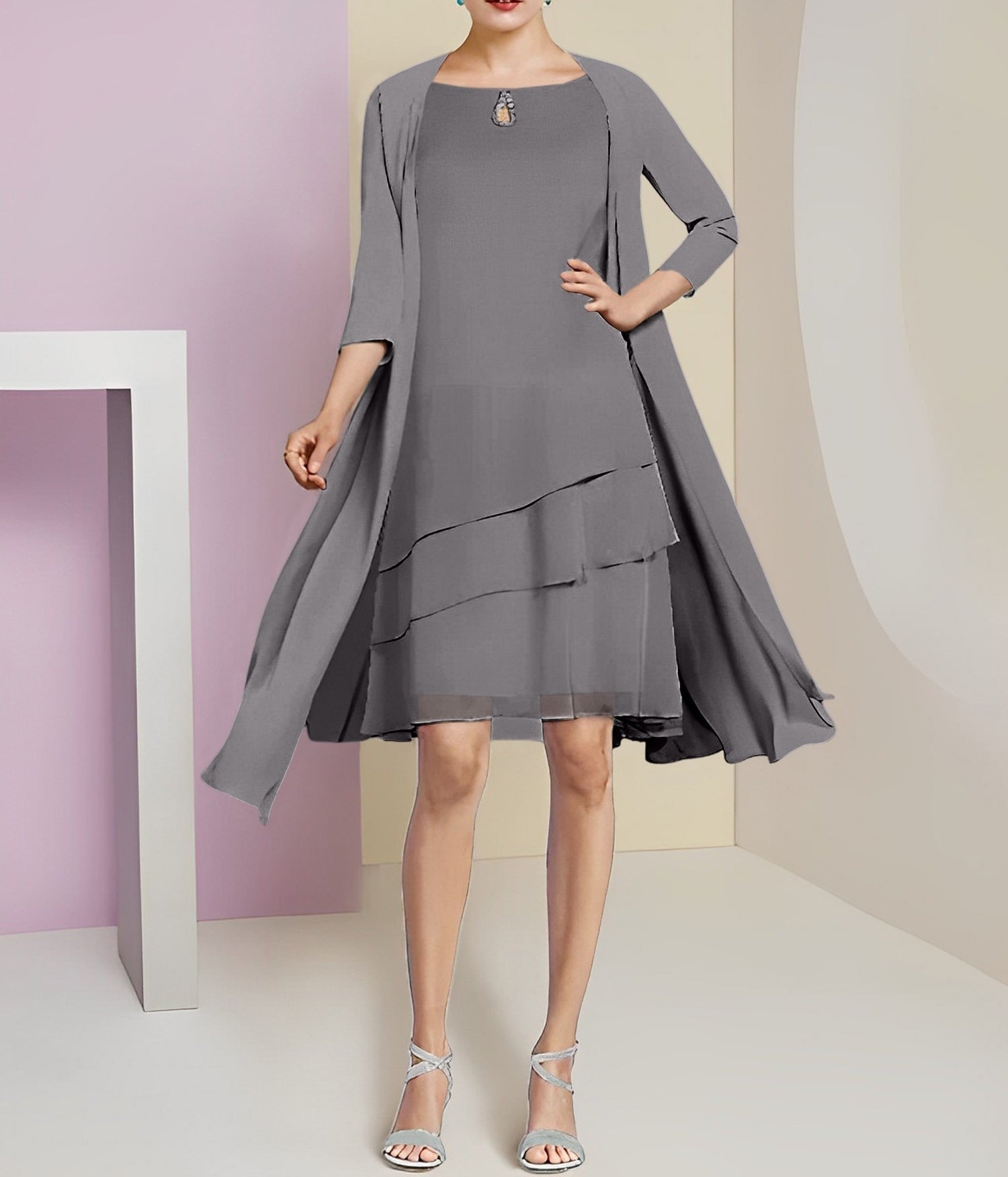 A-Line/Princess Jewel Neck Knee-Length Mother of the Bride Dresses