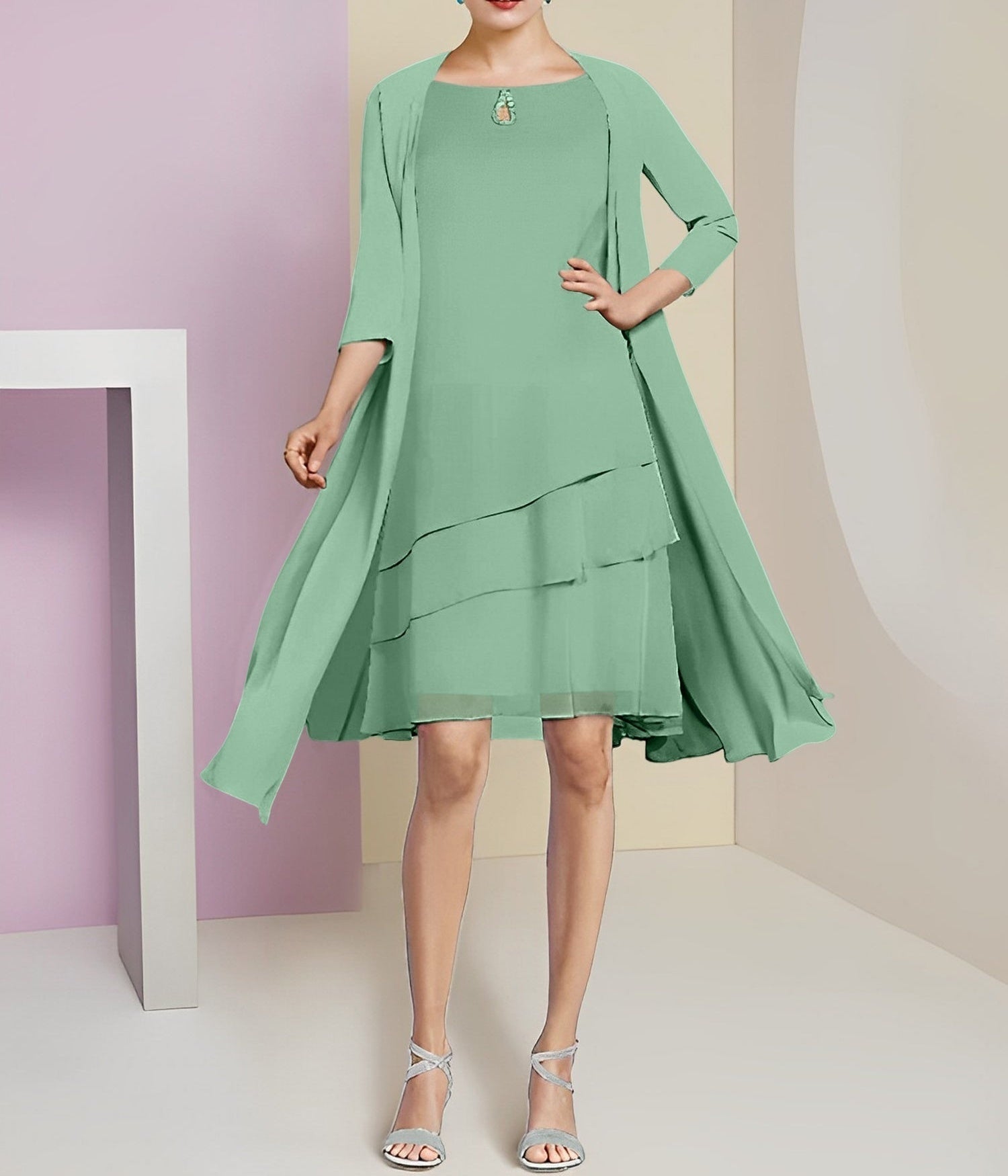A-Line/Princess Jewel Neck Knee-Length Mother of the Bride Dresses