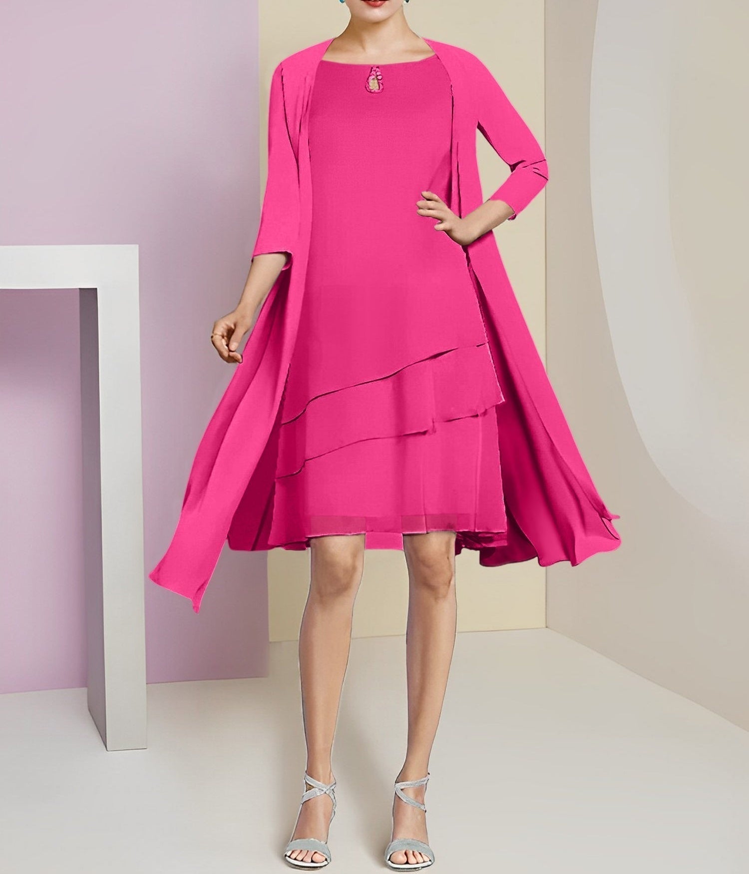 A-Line/Princess Jewel Neck Knee-Length Mother of the Bride Dresses