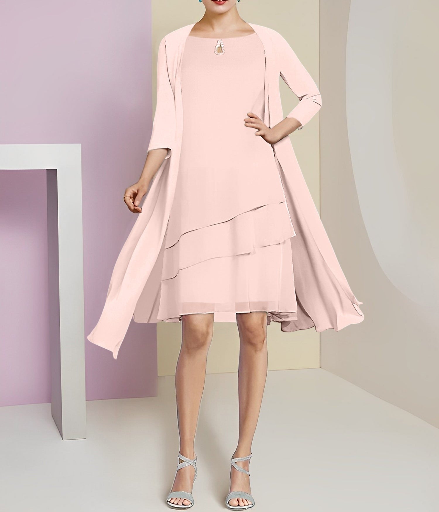 A-Line/Princess Jewel Neck Knee-Length Mother of the Bride Dresses