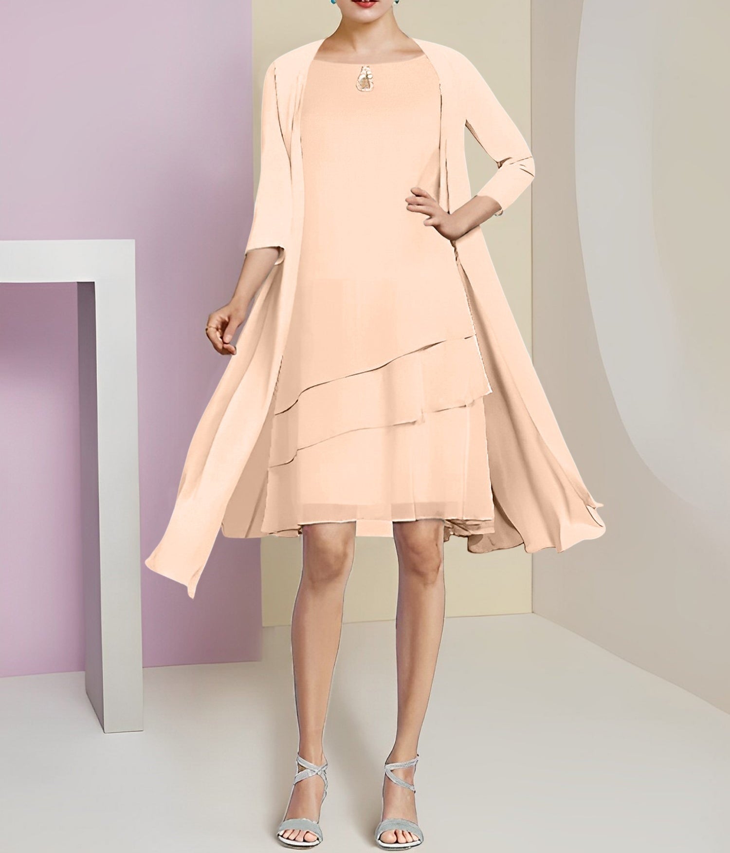 A-Line/Princess Jewel Neck Knee-Length Mother of the Bride Dresses
