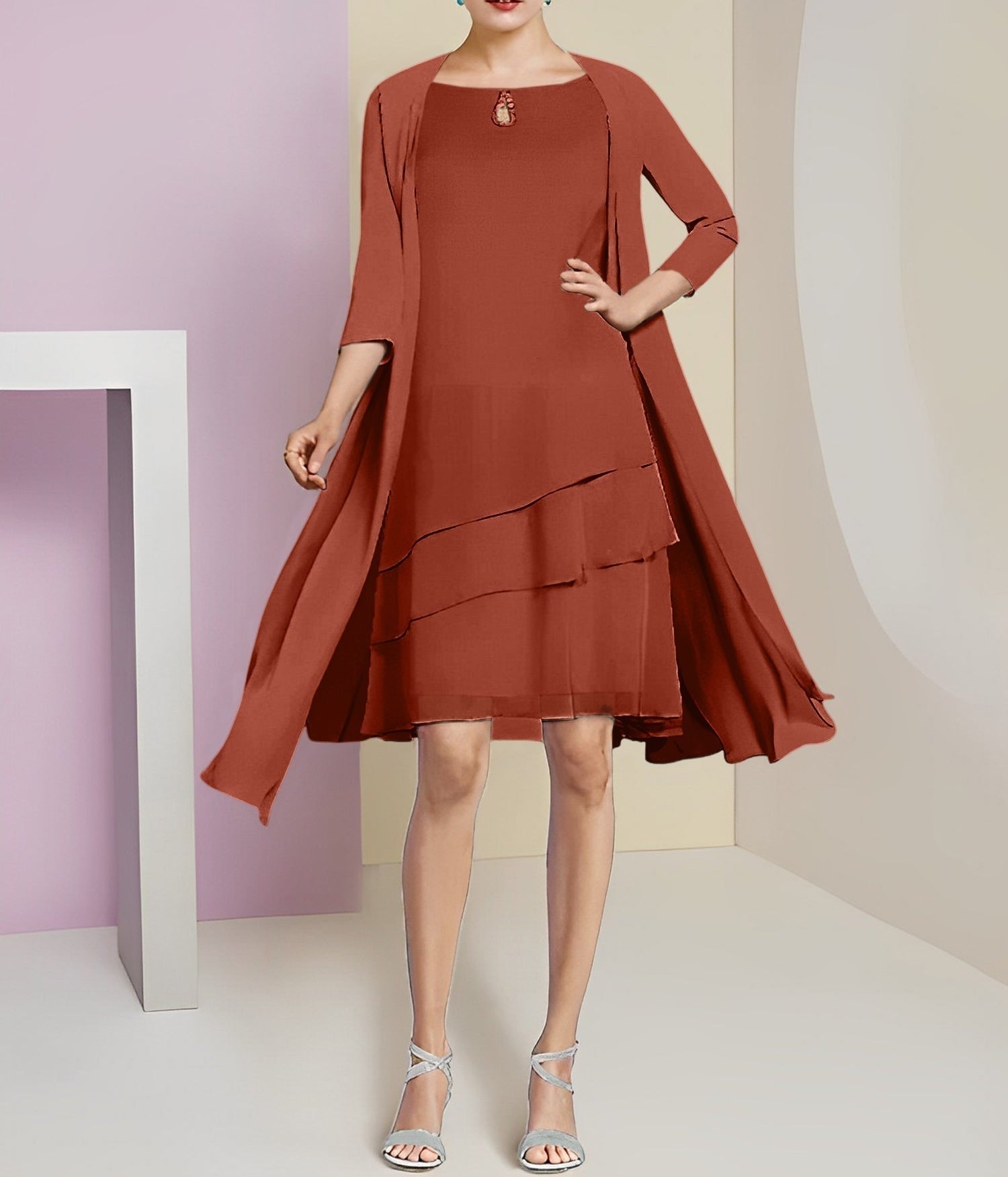 A-Line/Princess Jewel Neck Knee-Length Mother of the Bride Dresses