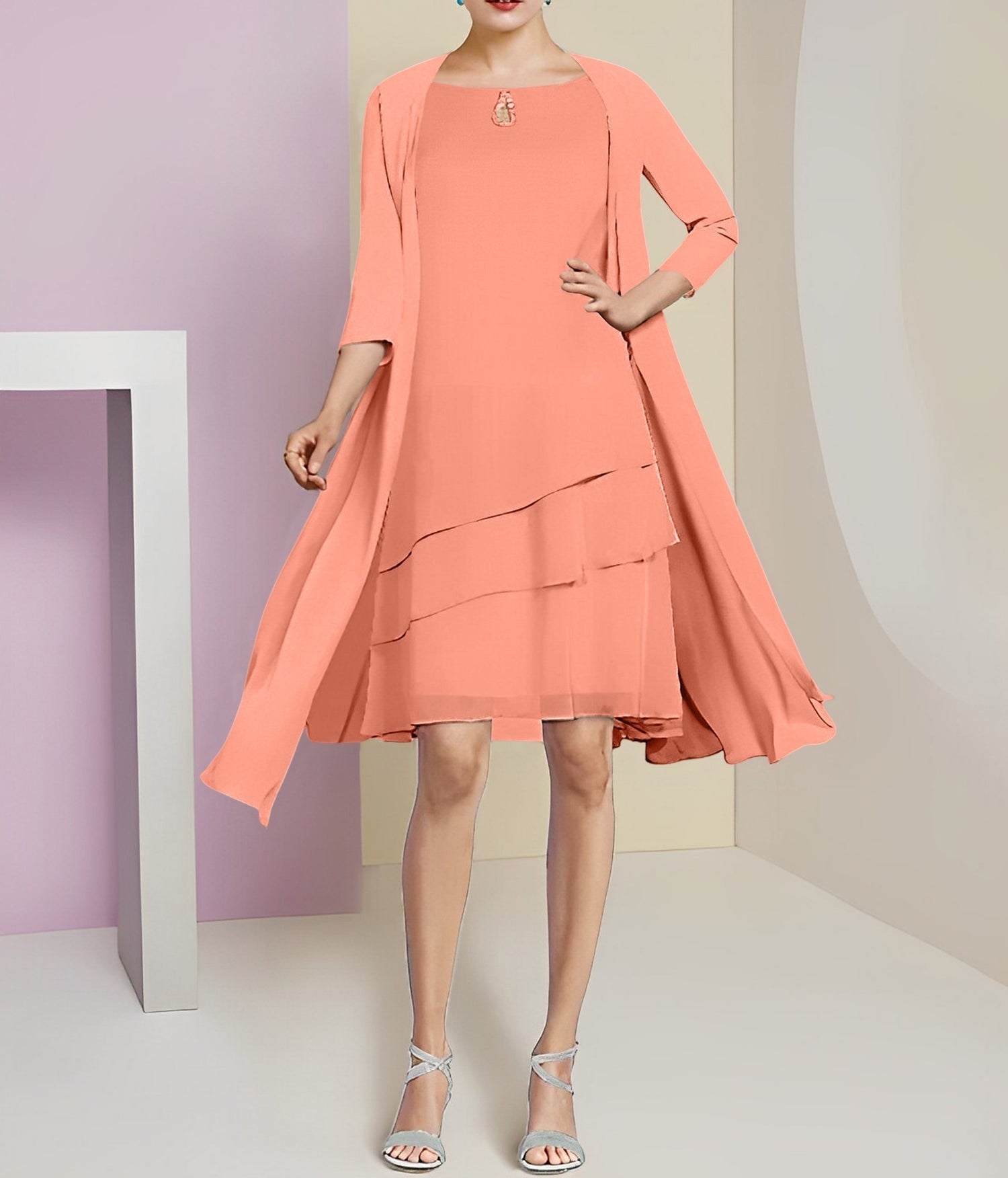 A-Line/Princess Jewel Neck Knee-Length Mother of the Bride Dresses