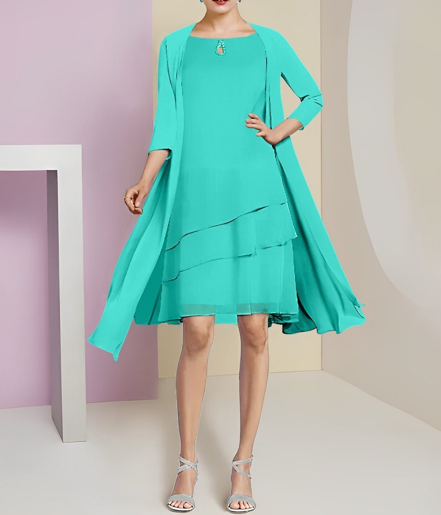 A-Line/Princess Jewel Neck Knee-Length Mother of the Bride Dresses