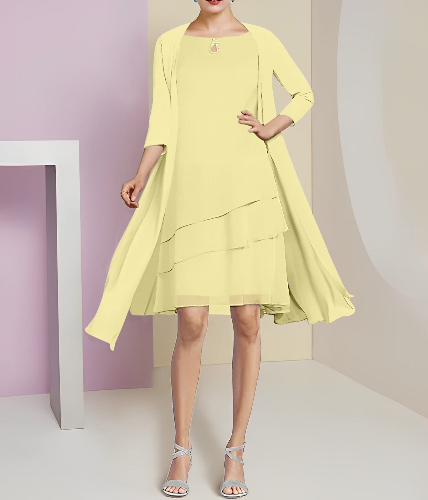 A-Line/Princess Jewel Neck Knee-Length Mother of the Bride Dresses