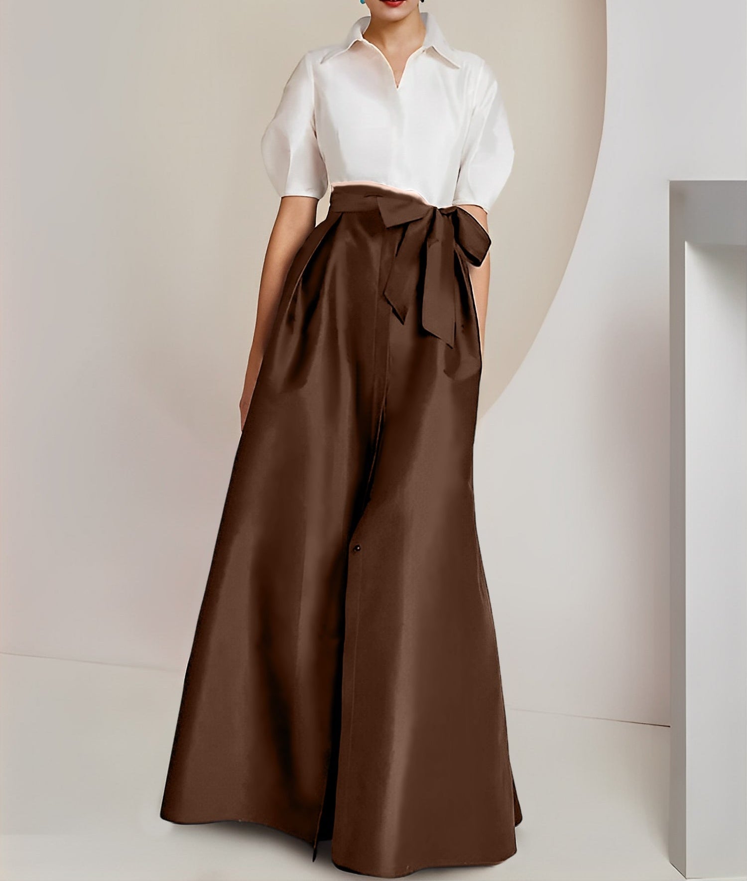 A-Line/Princess Shirt Collar Short Sleeves 2 pieces Mother Of The Bride Dresses