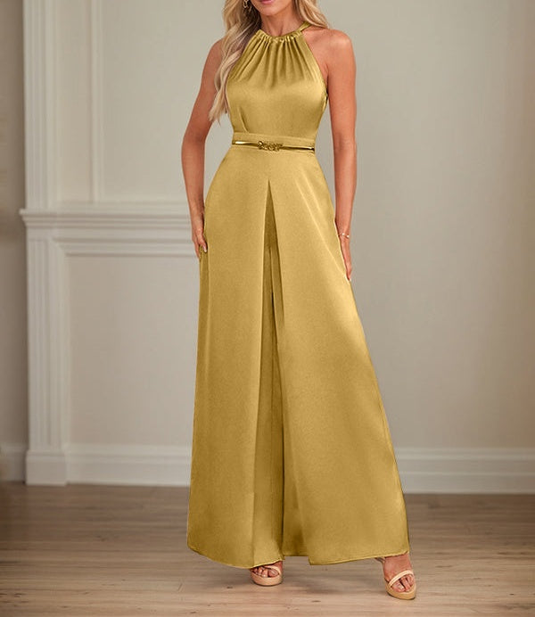 Jumpsuits Halter Floor-Length Satin Wedding Dress