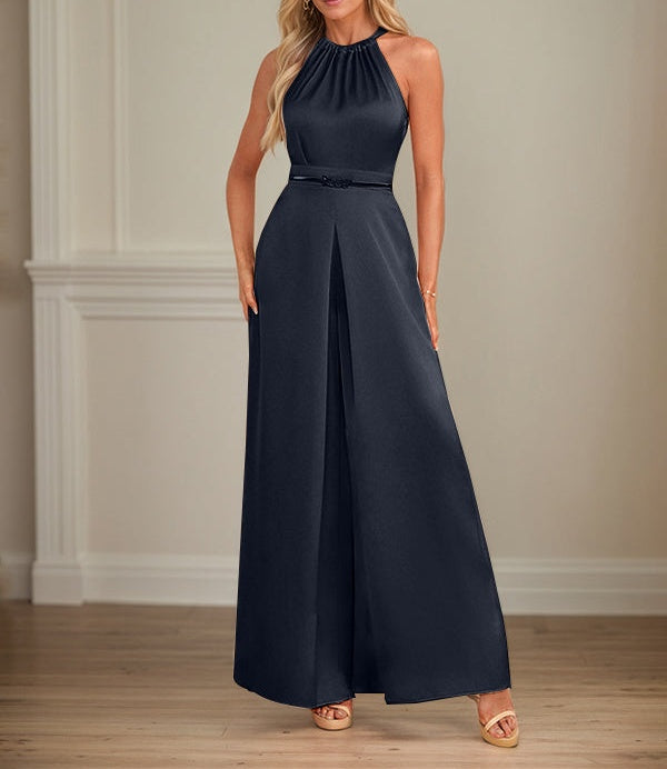 Jumpsuits Halter Floor-Length Satin Wedding Dress