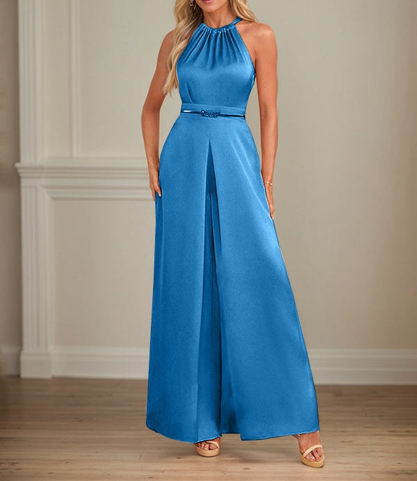 Jumpsuits Halter Floor-Length Satin Wedding Dress