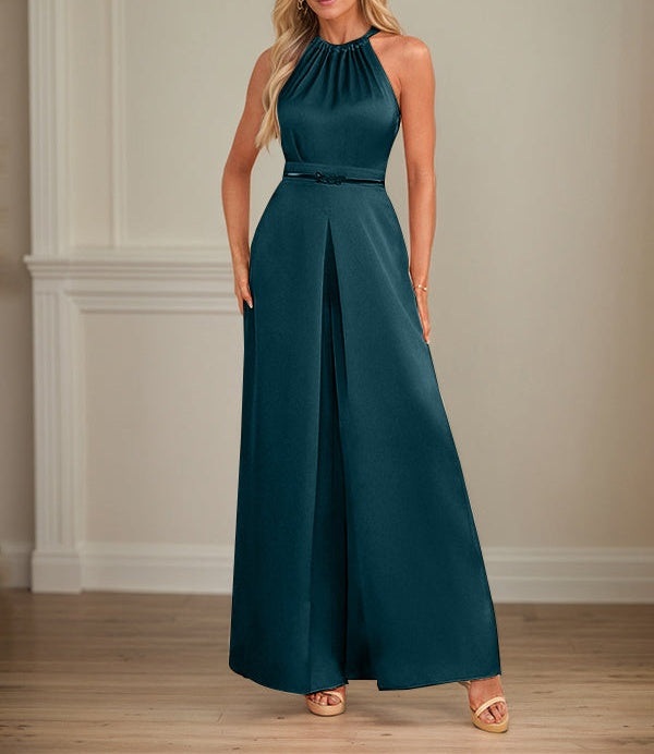Jumpsuits Halter Floor-Length Satin Wedding Dress