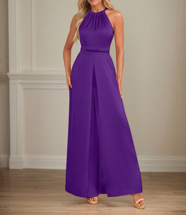 Jumpsuits Halter Floor-Length Satin Wedding Dress