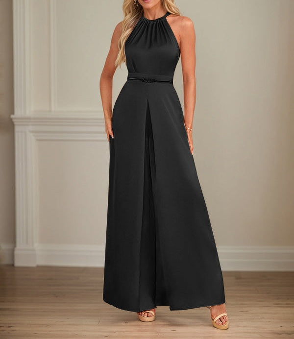 Jumpsuits Halter Floor-Length Satin Wedding Dress