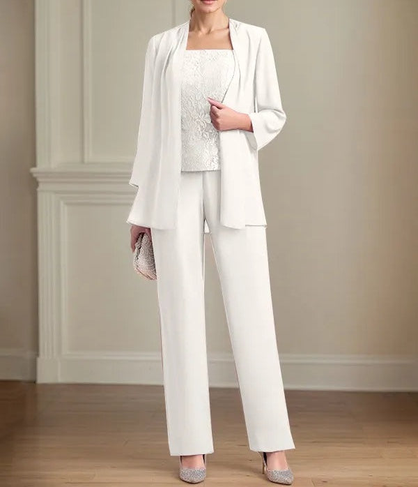 Chiffon Square Neck Sleeveless Floor Length Mother of the Bride Pantsuits