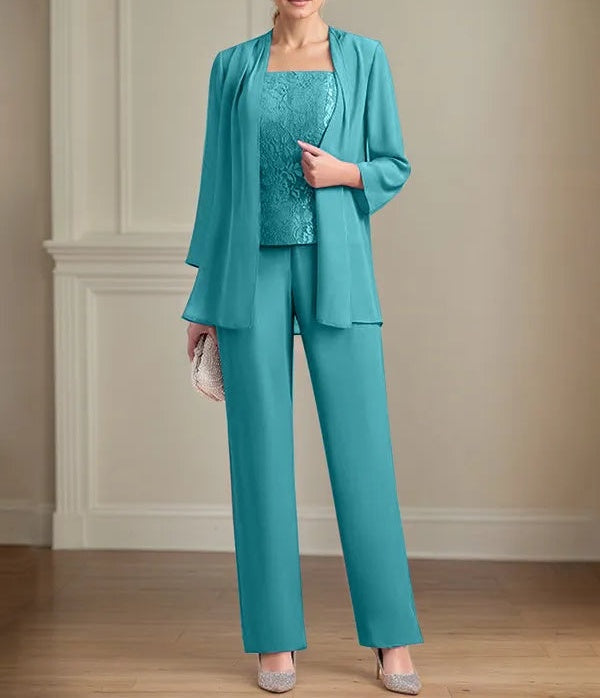 Chiffon Square Neck Sleeveless Floor Length Mother of the Bride Pantsuits
