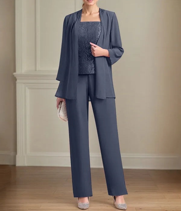 Chiffon Square Neck Sleeveless Floor Length Mother of the Bride Pantsuits