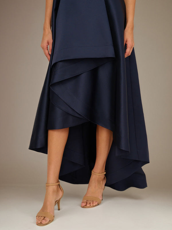 Royal Blue A Line Stretch Crepe One Shoulder Sleeveless Asymmetrical Length Dress